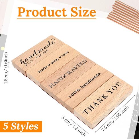 5-Piece Wood Mounted Rubber Stamp Set, Thank You Handmade Sentiment Stamps for Card Making, DIY Crafts, Gift Packaging and Scrapbooking Supplies in Kuwait