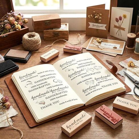 5-Piece Wood Mounted Rubber Stamp Set, Thank You Handmade Sentiment Stamps for Card Making, DIY Crafts, Gift Packaging and Scrapbooking Supplies in Kuwait