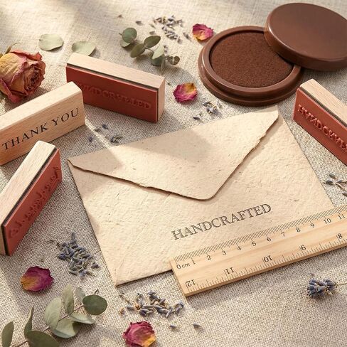 5-Piece Wood Mounted Rubber Stamp Set, Thank You Handmade Sentiment Stamps for Card Making, DIY Crafts, Gift Packaging and Scrapbooking Supplies in Kuwait