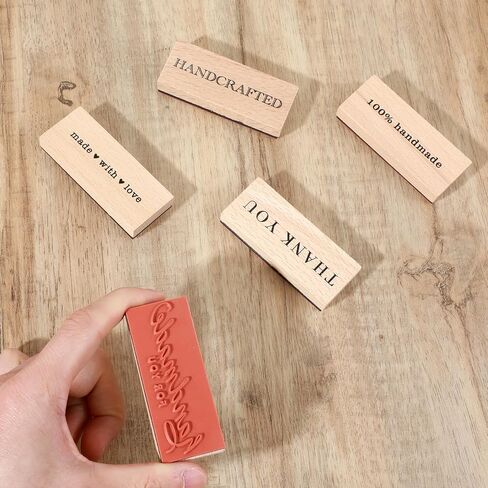 5-Piece Wood Mounted Rubber Stamp Set, Thank You Handmade Sentiment Stamps for Card Making, DIY Crafts, Gift Packaging and Scrapbooking Supplies in Kuwait
