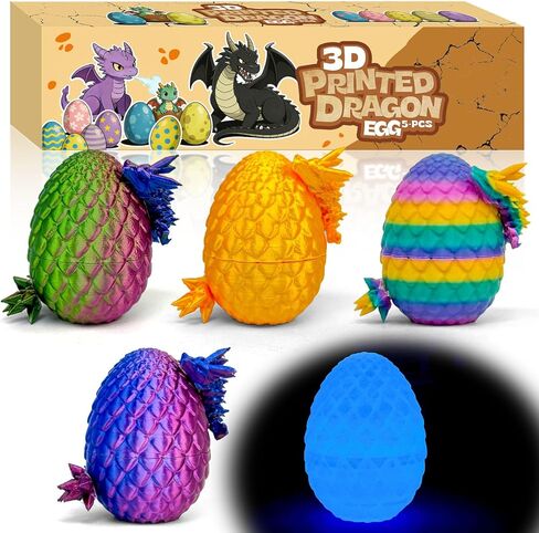 3D Printed Dragon Eggs, 5 Pack – Articulated Crystal Dragon Inside, Fidget Toy Easter Eggs for Kids Teens, Party Favors Easter Basket Stuffers (Multicolor2) in Saudi Arabia