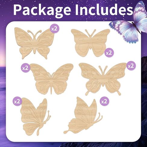 Butterfly Party Favors - 12 Pcs Pre-Packaged Funny Thickened Wood Butterfly Birthday Supplies with Cartoon Packaging and Brushes, Butterflies for Crafts Paint Party Favors for Kids and Art Lover in Saudi Arabia