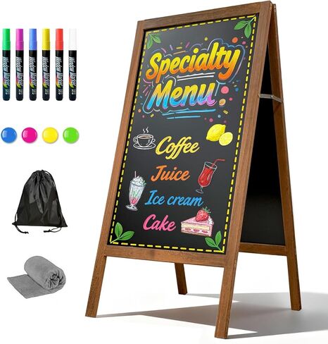A Frame Chalkboard Sign, 40" x 20" Magnetic Outdoor Chalk Board Signs, Wooden Standing Double-Sided Sidewalk Chalk Board for Restaurant Menu, Cafés, Christmas, Wedding in Saudi Arabia