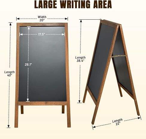 A Frame Chalkboard Sign, 40" x 20" Magnetic Outdoor Chalk Board Signs, Wooden Standing Double-Sided Sidewalk Chalk Board for Restaurant Menu, Cafés, Christmas, Wedding in Saudi Arabia