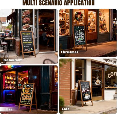 A Frame Chalkboard Sign, 40" x 20" Magnetic Outdoor Chalk Board Signs, Wooden Standing Double-Sided Sidewalk Chalk Board for Restaurant Menu, Cafés, Christmas, Wedding in Saudi Arabia