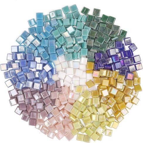 Artspac 430 Pieces Iridescent Glass Mosaic Tiles, 220g Blue Square Pastel Glass Pieces for DIY Crafts, Mosaic Art & Adult Creative Projects in Saudi Arabia