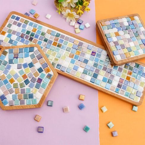 Artspac 430 Pieces Iridescent Glass Mosaic Tiles, 220g Blue Square Pastel Glass Pieces for DIY Crafts, Mosaic Art & Adult Creative Projects in Saudi Arabia