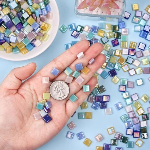 Artspac 430 Pieces Iridescent Glass Mosaic Tiles, 220g Blue Square Pastel Glass Pieces for DIY Crafts, Mosaic Art & Adult Creative Projects in Saudi Arabia