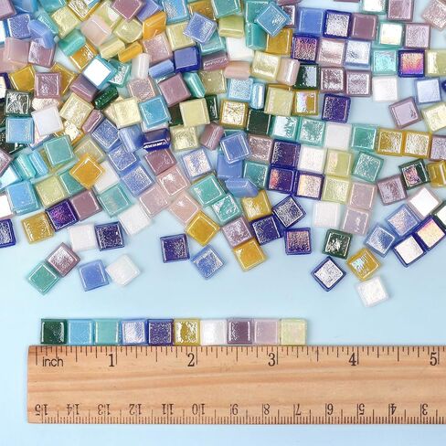 Artspac 430 Pieces Iridescent Glass Mosaic Tiles, 220g Blue Square Pastel Glass Pieces for DIY Crafts, Mosaic Art & Adult Creative Projects in Saudi Arabia