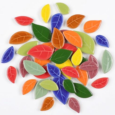 Mosaic Tiles for Crafts Bulk - Mini Ceramic Oak Leaves Pieces for DIY Kits & Adults DIY Mosaic Making Hobbies Decoration Stepping Stone and etc. (Green Ceramic Rhomboid Leaf Mix) in Saudi Arabia