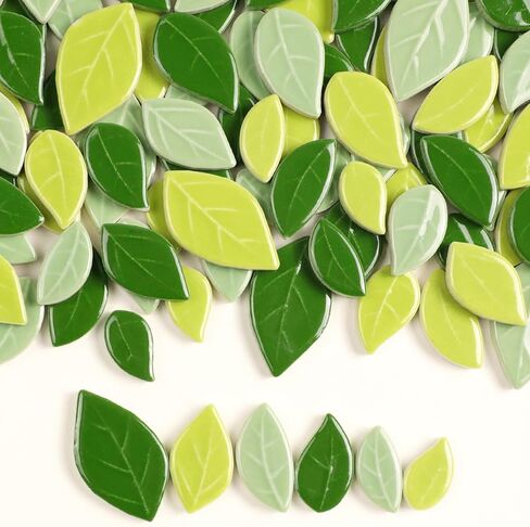 Mosaic Tiles for Crafts Bulk - Mini Ceramic Oak Leaves Pieces for DIY Kits & Adults DIY Mosaic Making Hobbies Decoration Stepping Stone and etc. (Green Ceramic Rhomboid Leaf Mix) in Saudi Arabia