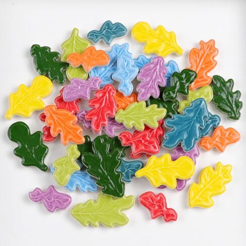 Mosaic Tiles for Crafts Bulk - Mini Ceramic Oak Leaves Pieces for DIY Kits & Adults DIY Mosaic Making Hobbies Decoration Stepping Stone and etc. (Green Ceramic Rhomboid Leaf Mix) in Saudi Arabia