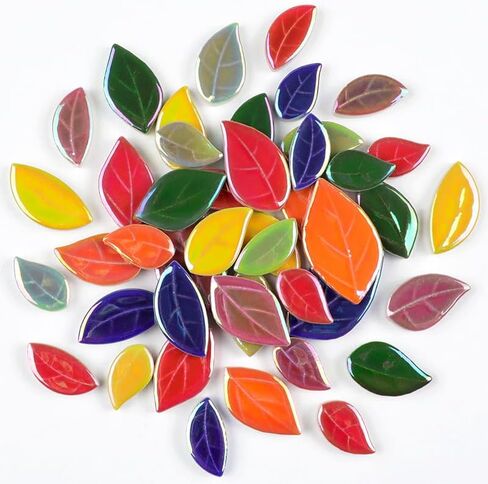 Mosaic Tiles for Crafts Bulk - Mini Ceramic Oak Leaves Pieces for DIY Kits & Adults DIY Mosaic Making Hobbies Decoration Stepping Stone and etc. (Green Ceramic Rhomboid Leaf Mix) in Saudi Arabia