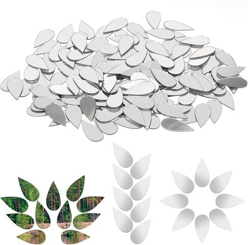 Mirror Pieces for Crafts - 300Pcs Leaf Shape Mirror Mosaic Tiles, 11x24mm Self Adhesive Small Craft Mirrors for DIY Home Wall Art Decor Projects in Kuwait
