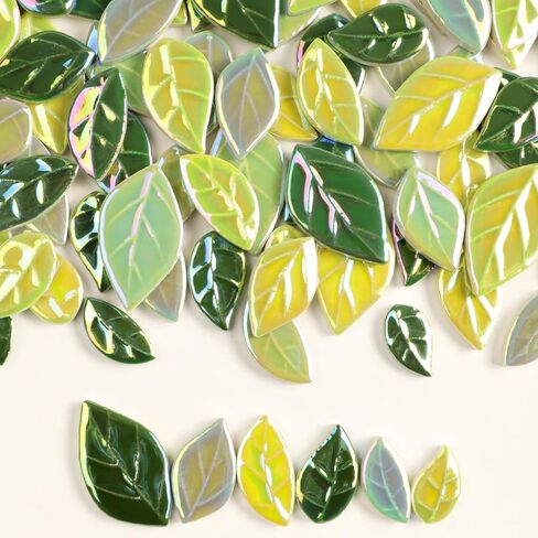 Mosaic Tiles for Crafts Bulk - Mini Ceramic Oak Leaves Pieces for DIY Kits & Adults DIY Mosaic Making Hobbies Decoration Stepping Stone and etc. (Green Ceramic Rhomboid Leaf Mix) in Saudi Arabia