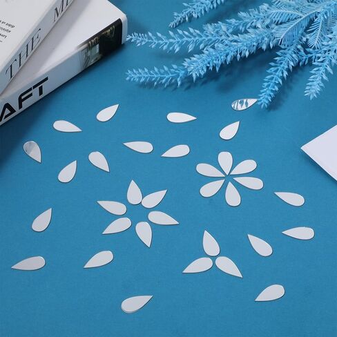 Mirror Pieces for Crafts - 300Pcs Leaf Shape Mirror Mosaic Tiles, 11x24mm Self Adhesive Small Craft Mirrors for DIY Home Wall Art Decor Projects in Kuwait