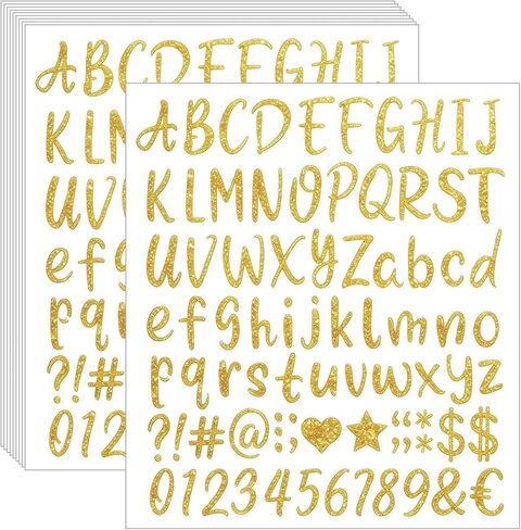 810 Pcs 1 Inch Gold Glitter Letter Stickers,10 Sheets Small Vinyl Waterproof Self-Adhesive Alphabet Number Stickers for Graduation Cap Scrapbook Water Bottles Crafts (Gold) in Saudi Arabia