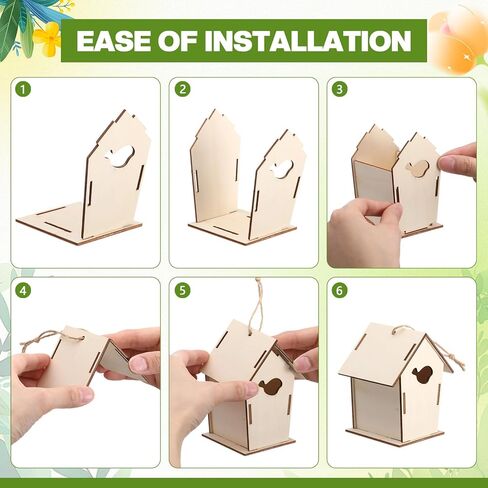 مجموعة من 12 قطعة من AceOrbit تتوهج في الظلام DIY لبيت الطيور الخشبي للأطفال لطلاء بيت الطيور الخشبي غير المكتمل مع شرائط طلاء لاصقة وقلم ألوان مائية للأطفال حرف عيد الفصح، 6 أشكال in Kuwait