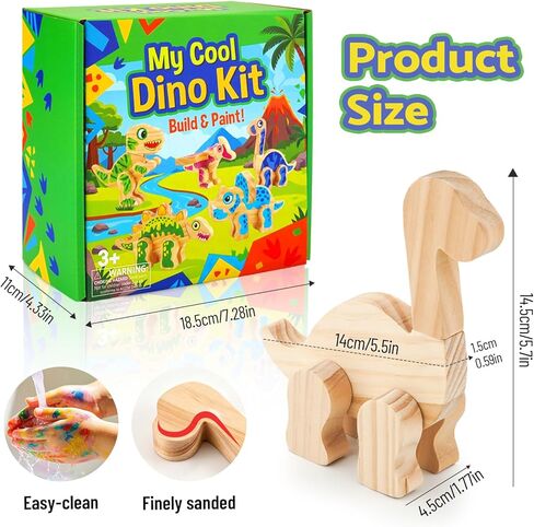 AluAbi Wooden Dinosaur Crafts for Kids, 3D DIY Painting Kit with 5 Dinosaur Toys, Paints, Brushes & Stickers, DIY Arts and Crafts for Children, Preschool Activity Gift for Halloween Christmas in Saudi Arabia