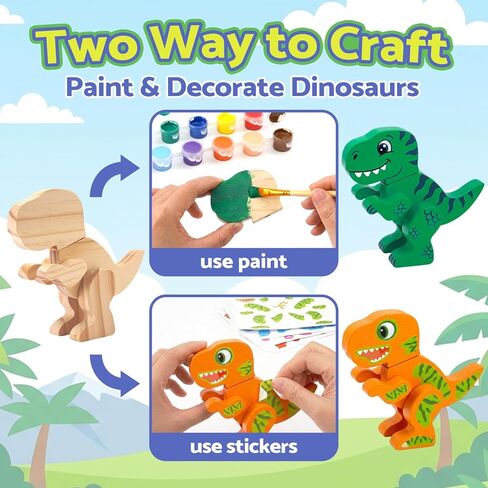 AluAbi Wooden Dinosaur Crafts for Kids, 3D DIY Painting Kit with 5 Dinosaur Toys, Paints, Brushes & Stickers, DIY Arts and Crafts for Children, Preschool Activity Gift for Halloween Christmas in Saudi Arabia