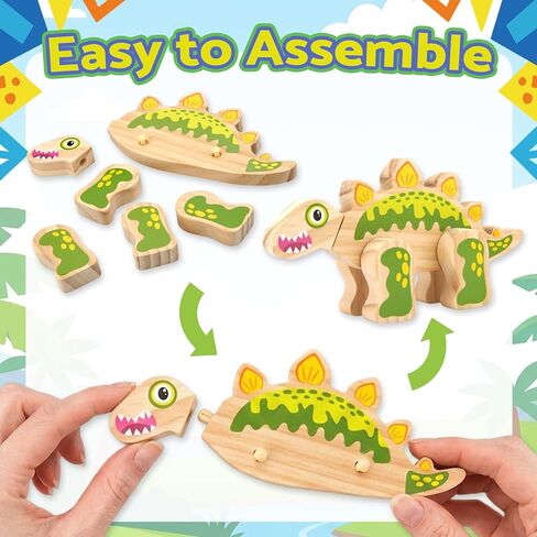 AluAbi Wooden Dinosaur Crafts for Kids, 3D DIY Painting Kit with 5 Dinosaur Toys, Paints, Brushes & Stickers, DIY Arts and Crafts for Children, Preschool Activity Gift for Halloween Christmas in Saudi Arabia