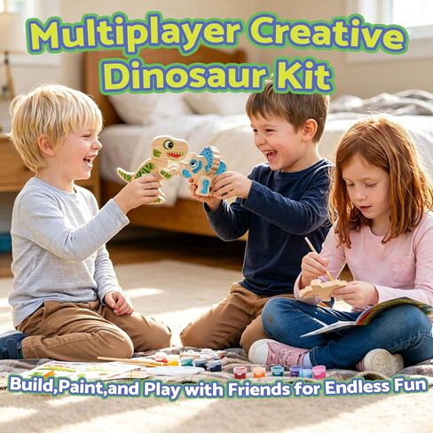 AluAbi Wooden Dinosaur Crafts for Kids, 3D DIY Painting Kit with 5 Dinosaur Toys, Paints, Brushes & Stickers, DIY Arts and Crafts for Children, Preschool Activity Gift for Halloween Christmas in Saudi Arabia