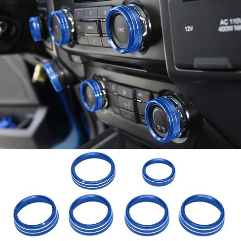 Premium Blue Aluminum Knob Covers Trim Set for 2015-2019 Ford F150 XLT - 6PCs AC/4WD/Trailer/VOL Switch Button Covers + Rings | Interior Upgrade Accessories (Excludes 2021-2022 Models) - Blue in Saudi Arabia