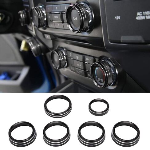 Premium Blue Aluminum Knob Covers Trim Set for 2015-2019 Ford F150 XLT - 6PCs AC/4WD/Trailer/VOL Switch Button Covers + Rings | Interior Upgrade Accessories (Excludes 2021-2022 Models) - Blue in Saudi Arabia