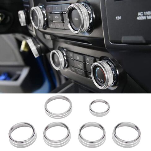 Premium Blue Aluminum Knob Covers Trim Set for 2015-2019 Ford F150 XLT - 6PCs AC/4WD/Trailer/VOL Switch Button Covers + Rings | Interior Upgrade Accessories (Excludes 2021-2022 Models) - Blue in Saudi Arabia