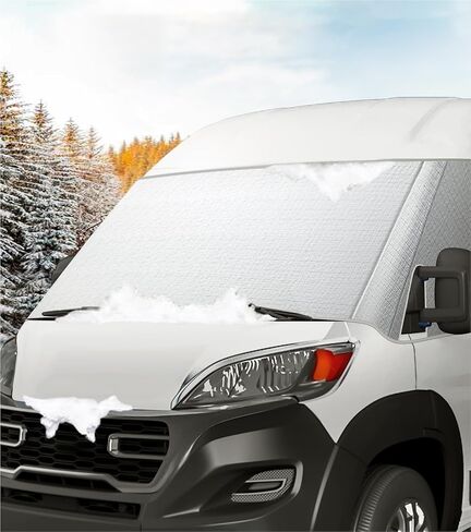 غطاء الزجاج الأمامي لسيارة Ram ProMaster Van 2014-2026، غطاء نافذة أمامية أكسفورد، مظلة خارجية للزجاج الأمامي للحماية من الأشعة فوق البنفسجية ودرع الخصوصية، مع فتحات مرآة، فضي in Kuwait