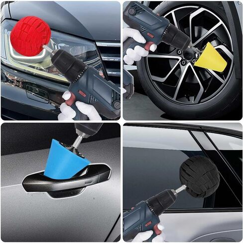 طقم وسادات تلميع المثقاب 6 قطع - مخروط إسفنجي للتلميع وكرة مع حامل تمديد، ملحق مثقاب سداسي 1/4 بوصة، أداة تلميع المثقاب لعجلات السيارة والمحاور والإطارات والمعادن in Kuwait