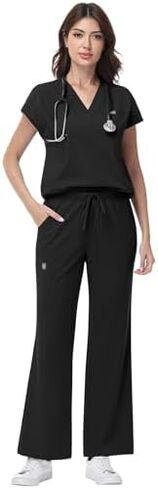 niaahinn Scrub Set for Women - V-Neck Scrub Top & Wide-Leg Pants Medical Uniforms with Stretch Fabric, Multiple Pockets in Saudi Arabia