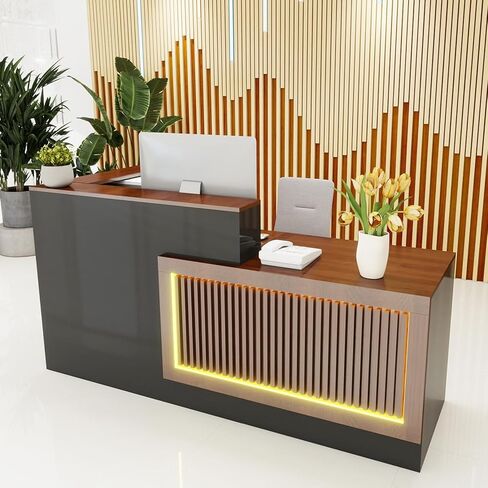 L-Shaped Reception Desk, Solid Wood Front Desk, Reception Counter for Check Out, Retail Checkout Counter for Office, SOHO, Store, Beauty Salon in Saudi Arabia