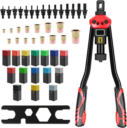 16-Inch Professional Rivet Nut Kit,Heavy Duty Rivnut/Nutsert Tool with Quick-Change Mandrels,Lever Rivet Nut Gun with Stroke Indicator,Threaded Insert Tool w/15 Mandrels & 170 Nutserts,Carrying Case in Saudi Arabia