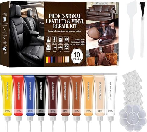 RQB Leather Repair Kit – 10-Color DIY Leather & Vinyl Repair for Furniture, Car Seats, Jackets, Bags & Shoes – Easy Color Match, Complete Tools Included in Saudi Arabia