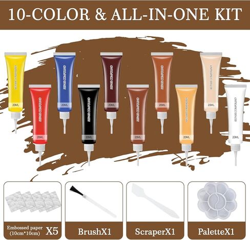 RQB Leather Repair Kit – 10-Color DIY Leather & Vinyl Repair for Furniture, Car Seats, Jackets, Bags & Shoes – Easy Color Match, Complete Tools Included in Saudi Arabia