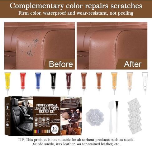 RQB Leather Repair Kit – 10-Color DIY Leather & Vinyl Repair for Furniture, Car Seats, Jackets, Bags & Shoes – Easy Color Match, Complete Tools Included in Saudi Arabia