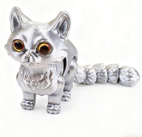 QINGMIAO 3D Printed Cat, Articulated Black Cat Toys for Adult, 3D Print Animals Fidget Toys Decor for Stress Relief, 3D Printing Cute Cat Desktop Pet (Silver) in Saudi Arabia