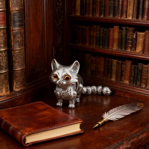 QINGMIAO 3D Printed Cat, Articulated Black Cat Toys for Adult, 3D Print Animals Fidget Toys Decor for Stress Relief, 3D Printing Cute Cat Desktop Pet (Silver) in Saudi Arabia