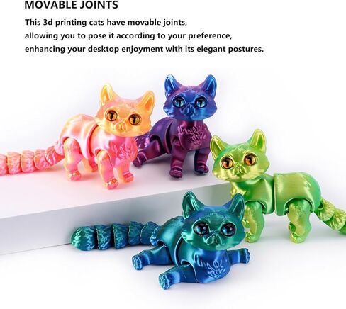 QINGMIAO 3D Printed Cat, Articulated Black Cat Toys for Adult, 3D Print Animals Fidget Toys Decor for Stress Relief, 3D Printing Cute Cat Desktop Pet (Silver) in Saudi Arabia