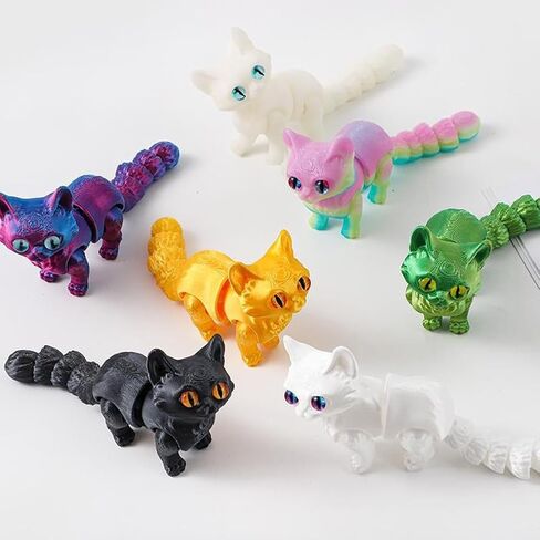 QINGMIAO 3D Printed Cat, Articulated Black Cat Toys for Adult, 3D Print Animals Fidget Toys Decor for Stress Relief, 3D Printing Cute Cat Desktop Pet (Silver) in Saudi Arabia