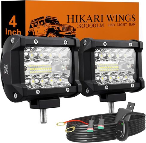 HIKARI WINGS 2026 New 4 Inch LED Light Bar 2PCS, 30,000LM Off Road, 30W Spot Flood Combo Beam, IP68 Waterproof with 12V/24V Wiring Harness Kit for Driving Truck Pickup SUV ATV UTV in Saudi Arabia