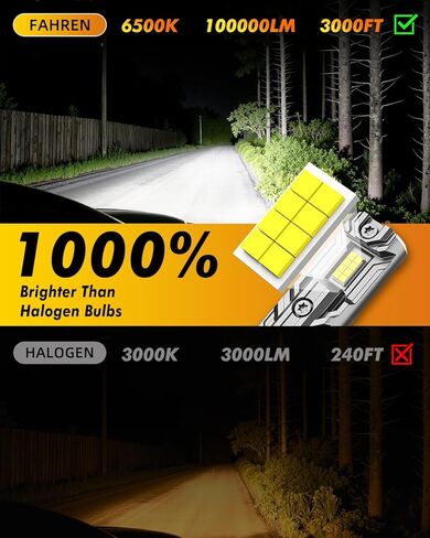 FAHREN H11/H8/H9 & 9005/HB3 Light Bulbs, 100000LM 1000% Super Brighter, 1:1 Design Plug N Play, 6500K Cool White, IP68 Waterproof, 80000Hrs Long Life with Cooling Fan, Pack of 4 Tail Light Lenses. in Saudi Arabia