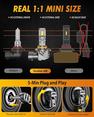 FAHREN H11/H8/H9 & 9005/HB3 Light Bulbs, 100000LM 1000% Super Brighter, 1:1 Design Plug N Play, 6500K Cool White, IP68 Waterproof, 80000Hrs Long Life with Cooling Fan, Pack of 4 Tail Light Lenses. in Saudi Arabia
