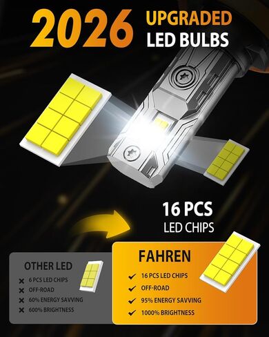 FAHREN H11/H8/H9 & 9005/HB3 Light Bulbs, 100000LM 1000% Super Brighter, 1:1 Design Plug N Play, 6500K Cool White, IP68 Waterproof, 80000Hrs Long Life with Cooling Fan, Pack of 4 Tail Light Lenses. in Saudi Arabia