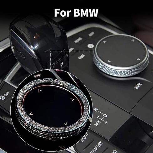 لسيارات BMW 2 3 4 Series I3 X3(2022-2023) G01 X4 G20 G21 F44 G42 G22 ملحقات غطاء حجر الراين الكريستالي اللامع، ديكور ماسي داخلي للسيارة متلألئ (فضي، مقبض الوسائط المتعددة) in Kuwait