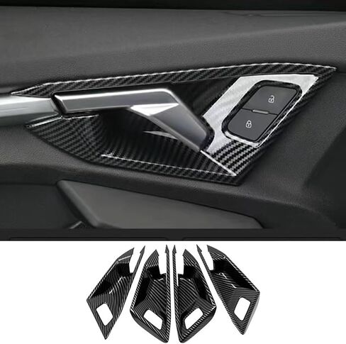 غطاء وعاء مقبض باب السيارة متوافق مع Audi A3 2021-2023، غطاء حماية طلاء درابزين الباب من ألياف الكربون لسيارة الهاتشباك، ملصق واقٍ لمقبض الباب ABS in Kuwait