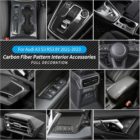 غطاء وعاء مقبض باب السيارة متوافق مع Audi A3 2021-2023، غطاء حماية طلاء درابزين الباب من ألياف الكربون لسيارة الهاتشباك، ملصق واقٍ لمقبض الباب ABS in Kuwait