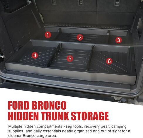 Trunk Hidden Storage Box Compatible with 2021–2025 Ford Bronco 4-Door, Bronco Under Cargo Floor Organizer with Modular Compartments,No-Drill Installation(Not for 2-Door/Sport) in Saudi Arabia