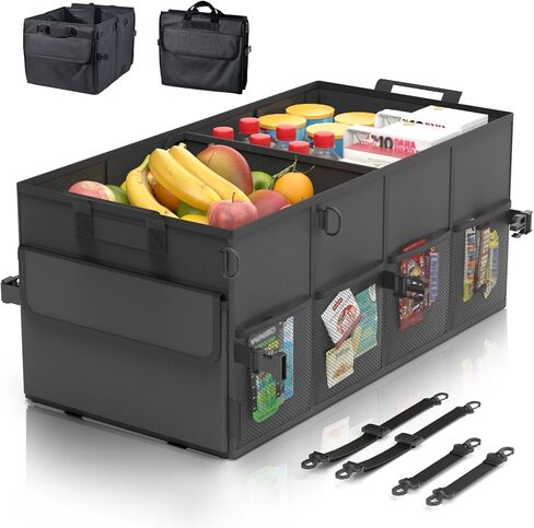Car Trunk Organizer for SUV 60L Backseat Car Organizer Back Seat Large Storage Trunk Compartment Collapsible Car Caddy Heavy Duty Truck Storage Bin w/6 Pockets Adjustable Straps Cargo Van Jeep Sedan in Saudi Arabia